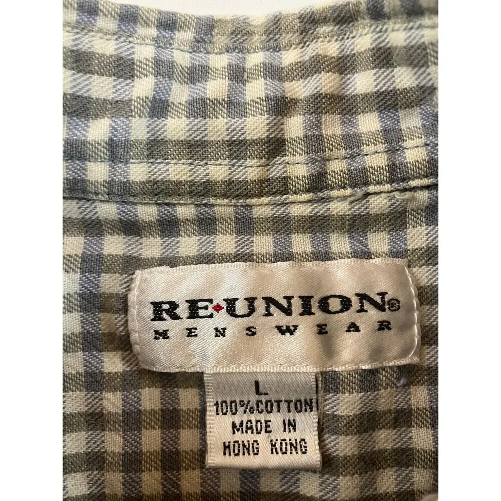 Re-Union Menswear Men’s L Plaid Button Up Shirt 100% Cotton Made Hong Kong